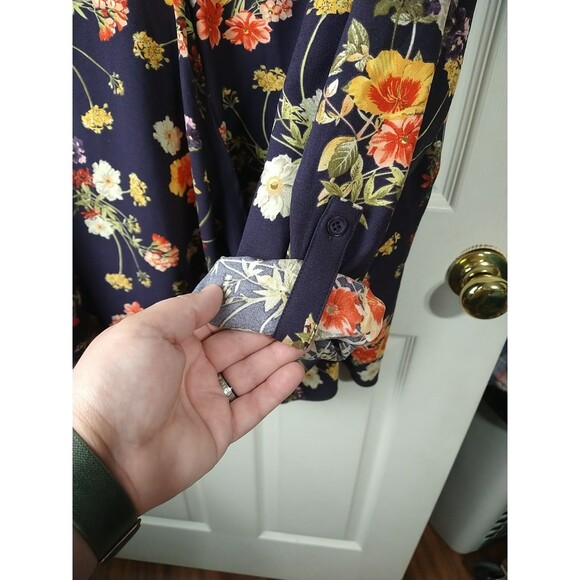 ModCloth Top Womens 3X Purple Red Floral Roll Tab LS Blouse VNeck Boho Office - Picture 5 of 9